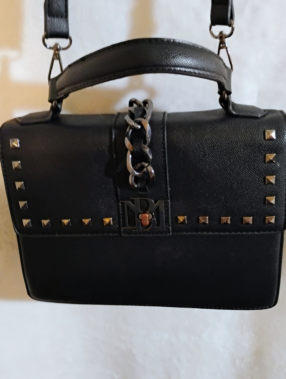 Badgley Mischka Black Studded Top-Handle Crossbody Bag Purse